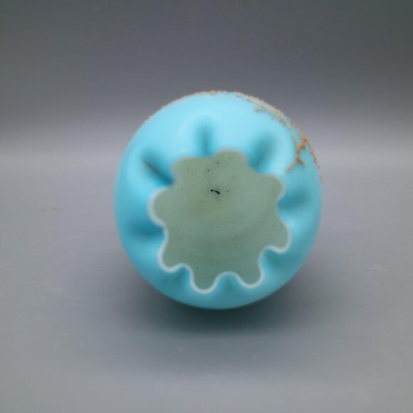 Antique Victorian Stevens & Williams Webb Blue Cased Painted Satin Glass Vase - Picture 7 of 9